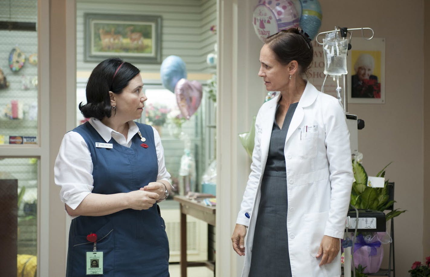 Alex Borstein as dyspeptic nurse Dawn, left, with Laurie Metcalf in "Getting On."