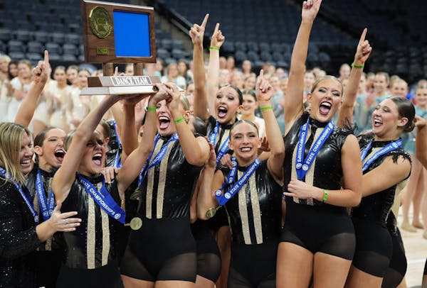 Eastview celebrates after being named Class 3A champions during the Jazz dance state meet Feb. 18, 2022, at Target Center. (Matt Blewett, Special to S
