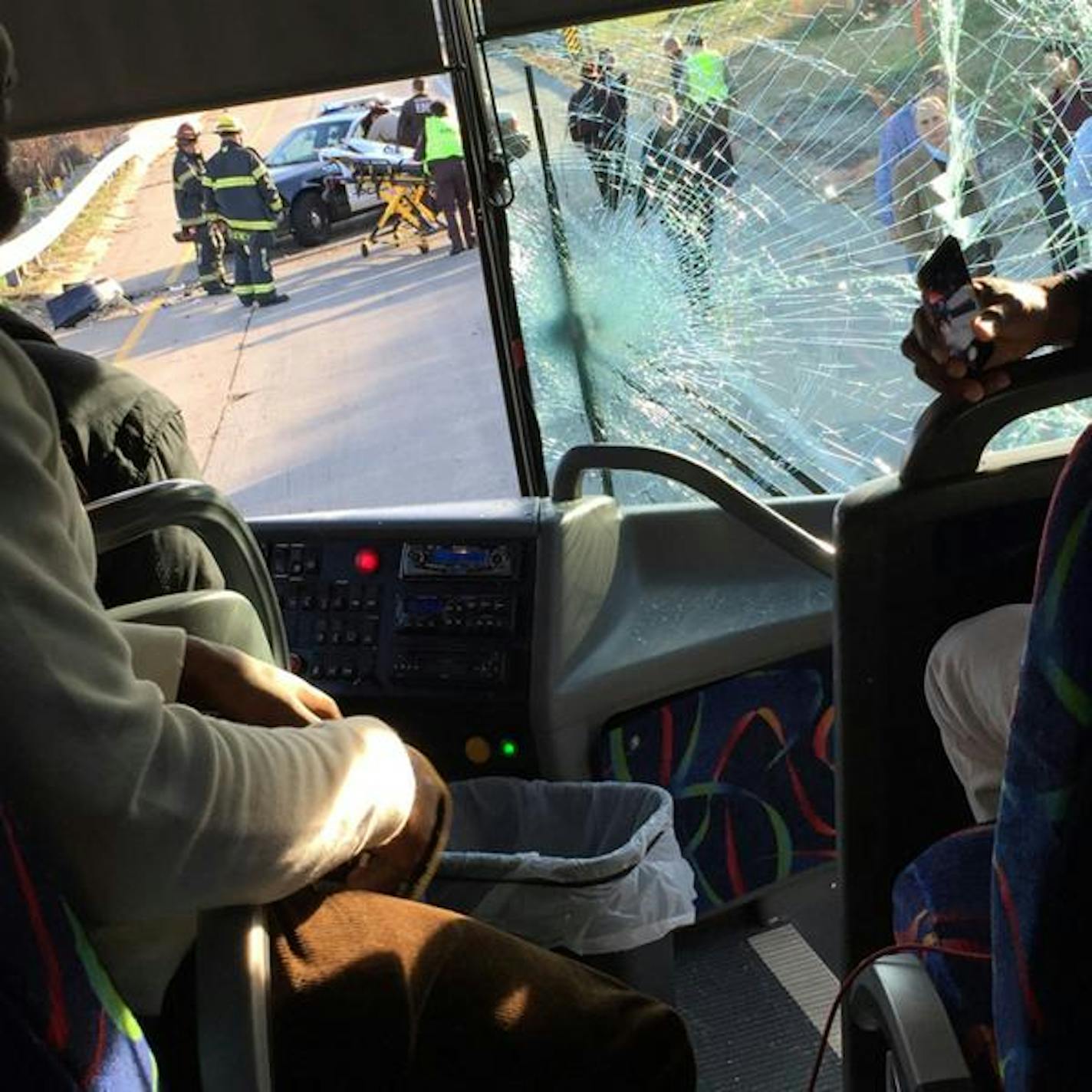 Redskins wide receiver Pierre Garcon snapped this photo from inside one of the team buses that crashed Sunday morning.