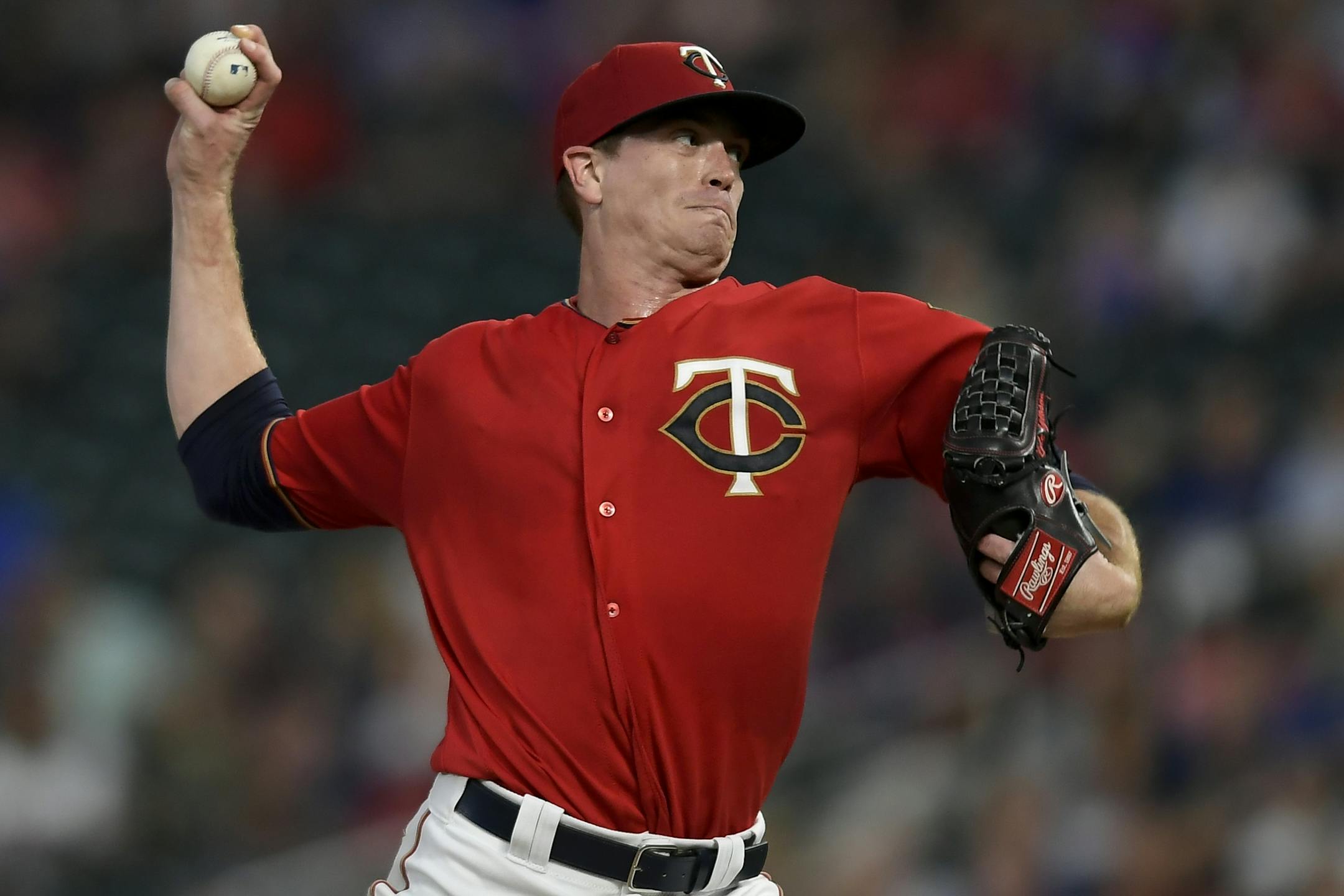 Minnesota Twins starting pitcher Kyle Gibson (44) threw a pitch against the Kansas City Royals in the top of the second inning.