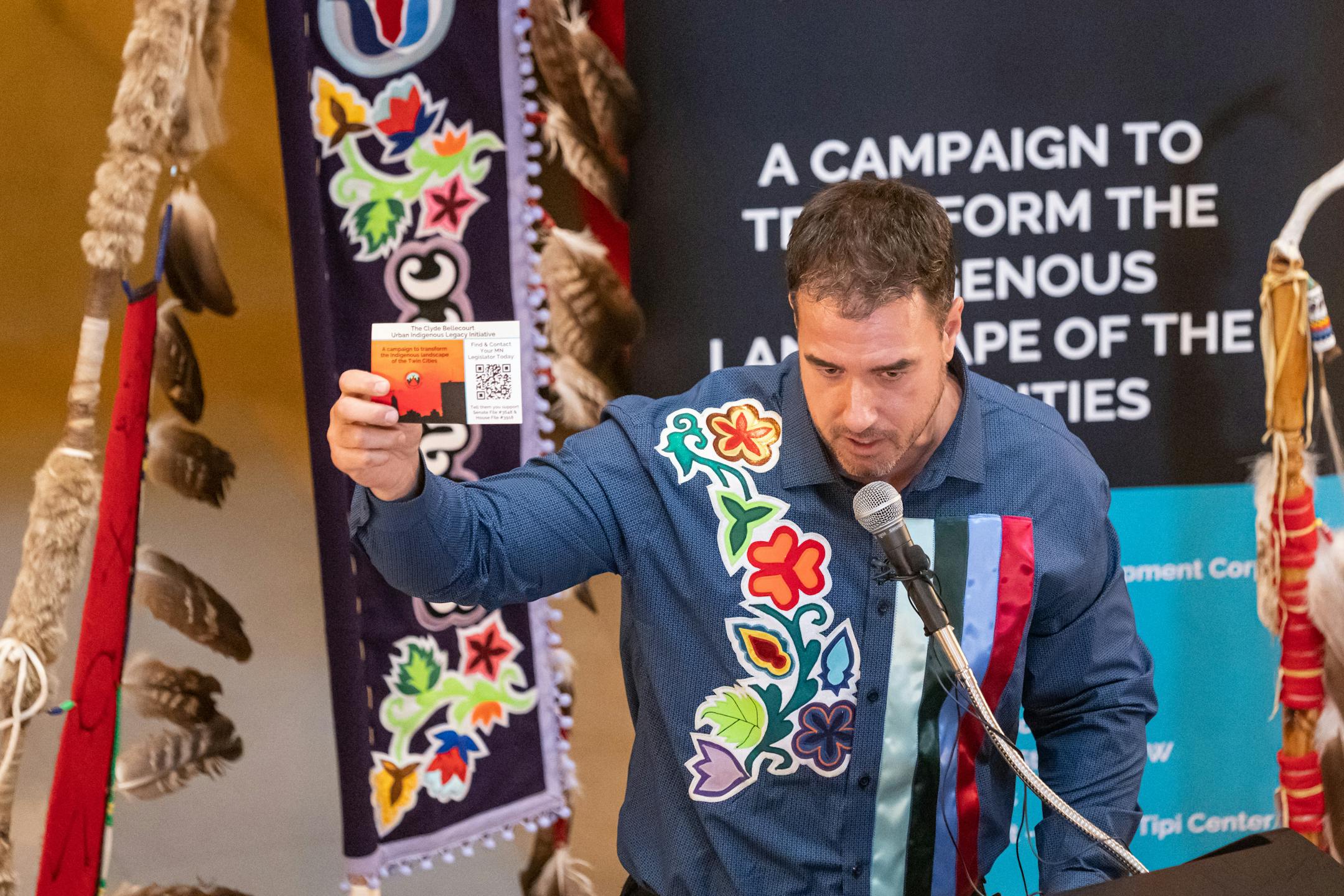 Joe Hobot, president and CEO of American Indian OIC (Opportunities Industrialization Center) asked participants at the rally to use these cards to contact their state legislators and ask them to pass the bill.