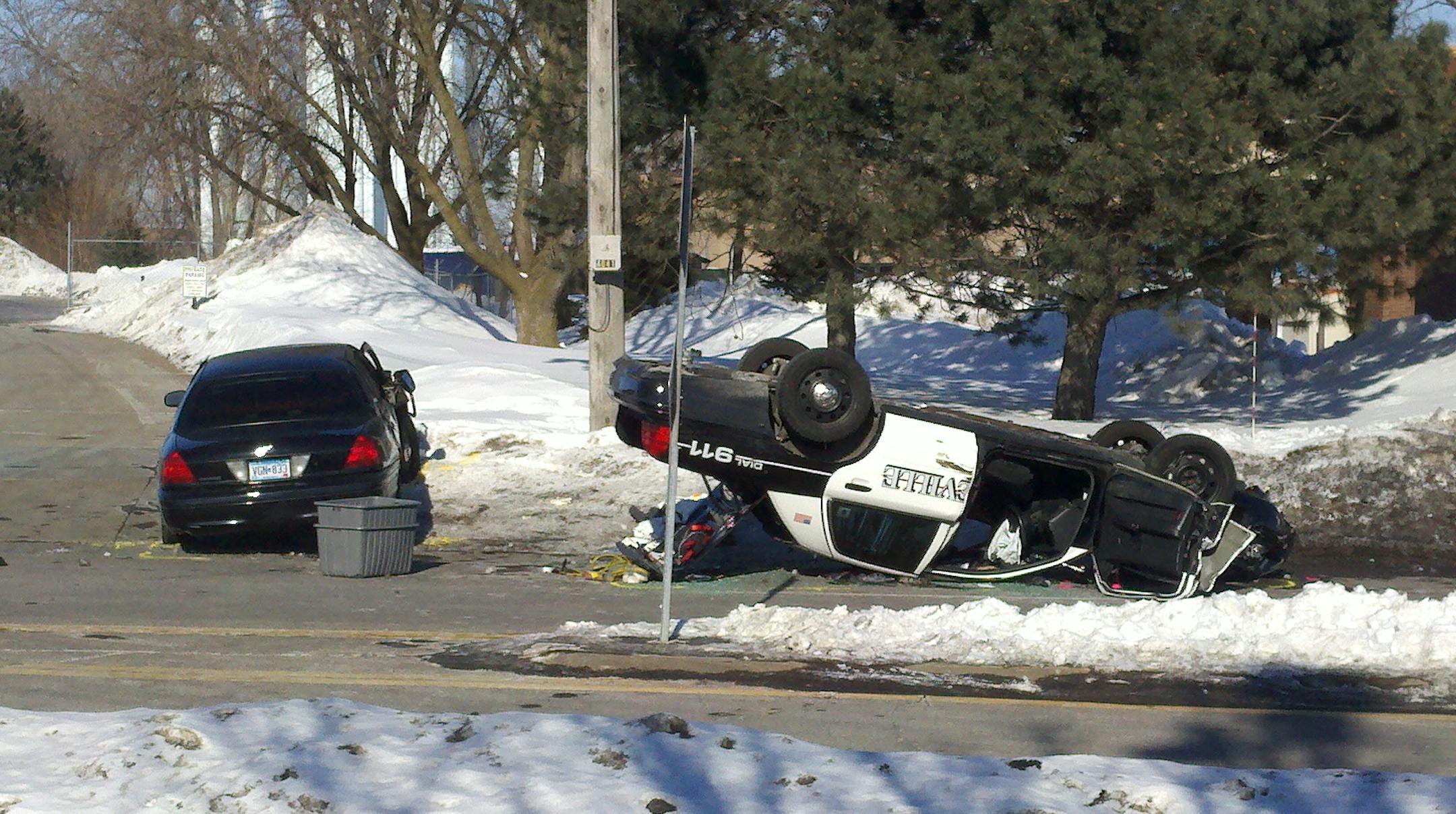 The scene of a collision between two Roseville police cars Wednesday, Feb. 9, 2011.