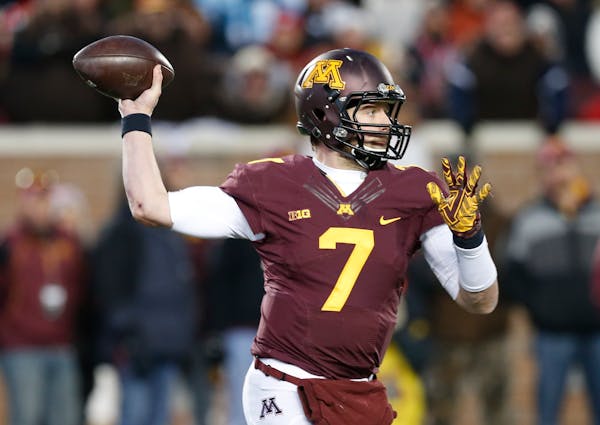 Like all Gophers athletes, Minnesota quarterback Mitch Leidner wears a Nike swoosh on his jersey. The Gophers' current contract with Nike is worth an 