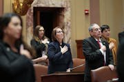 New Senate Majority Leader Erin Murphy and the rest of the Senate recited the Pledge of Allegiance at the opening of the session in St. Paul.