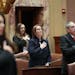 New Senate Majority Leader Erin Murphy and the rest of the Senate recited the Pledge of Allegiance at the opening of the session in St. Paul.