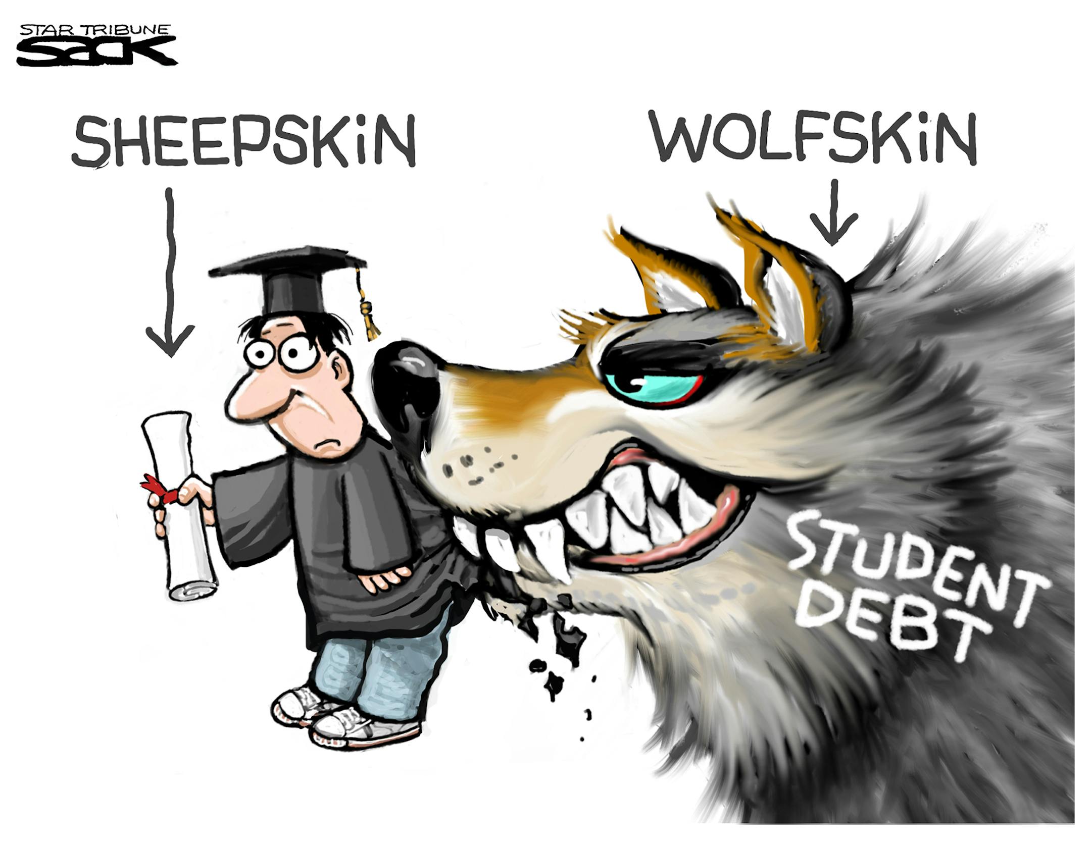 Steve Sack editorial cartoon for May 13, 2013. Topic: Student debt.