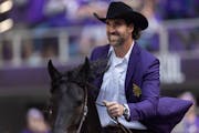 Former Vikings Jared Allen rode a horse to his  Ring of Honor ceremony in October 2022. 