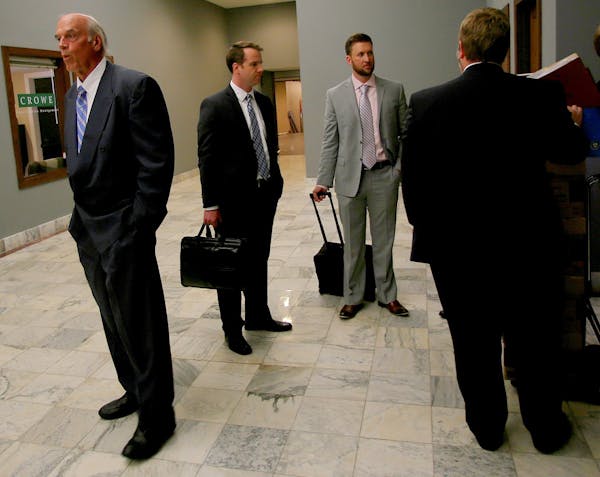 Jesse Ventura waited for an elevator with other members of his group after they left the courthouse on Tuesday.