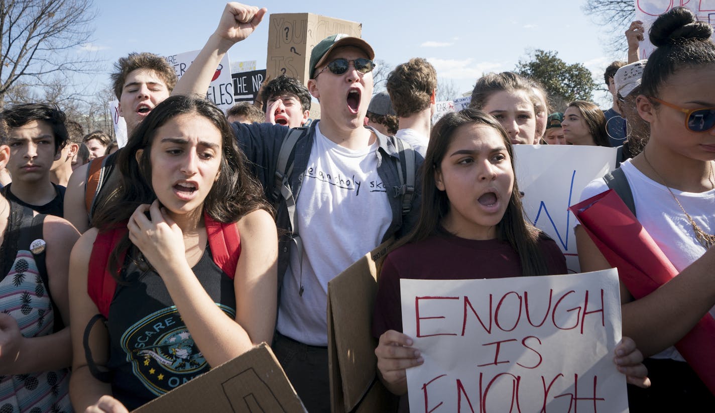 Demonstrators at a protest calling for gun control legislation outside the Capitol in Washington, Feb. 21, 2018. Under mounting pressure to take action after the nation&#xed;s latest school shooting massacre, Trump planned Wednesday to sit down with about 20 parents and students from the high school in Parkland, Fla. where a gunman killed 17 people last week. (Erin Schaff/The New York Times)