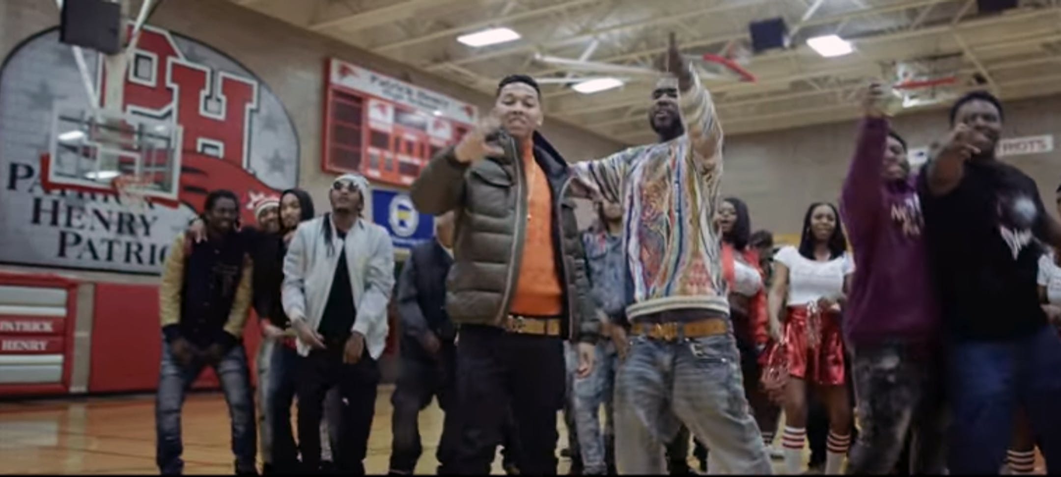 Lil Bibby, left, and P.Skud used the Patrick Henry gym for a raunchy rap video.