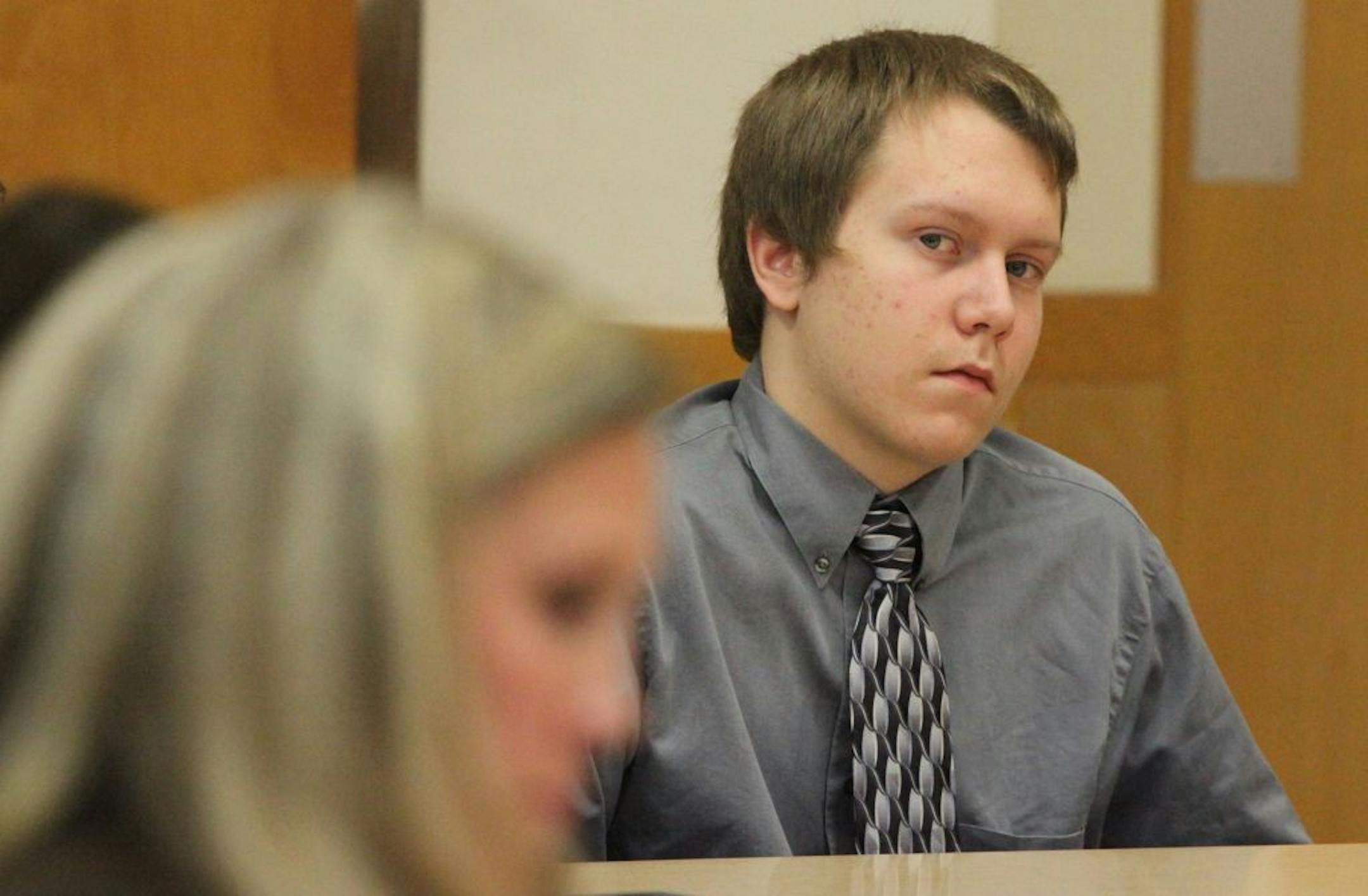 Michael Swanson during closing arguments. M0624Swanson - Carroll, Iowa - Carroll County Court House - June 23, 2011 - Closing arguments were given and the case has been turned over to the jury in Michael Swanson's first-degree murder trial Thursday in Carroll. Swanson is on trial for first-degree murder in connection with a convenience store shooting in Humboldt last November.