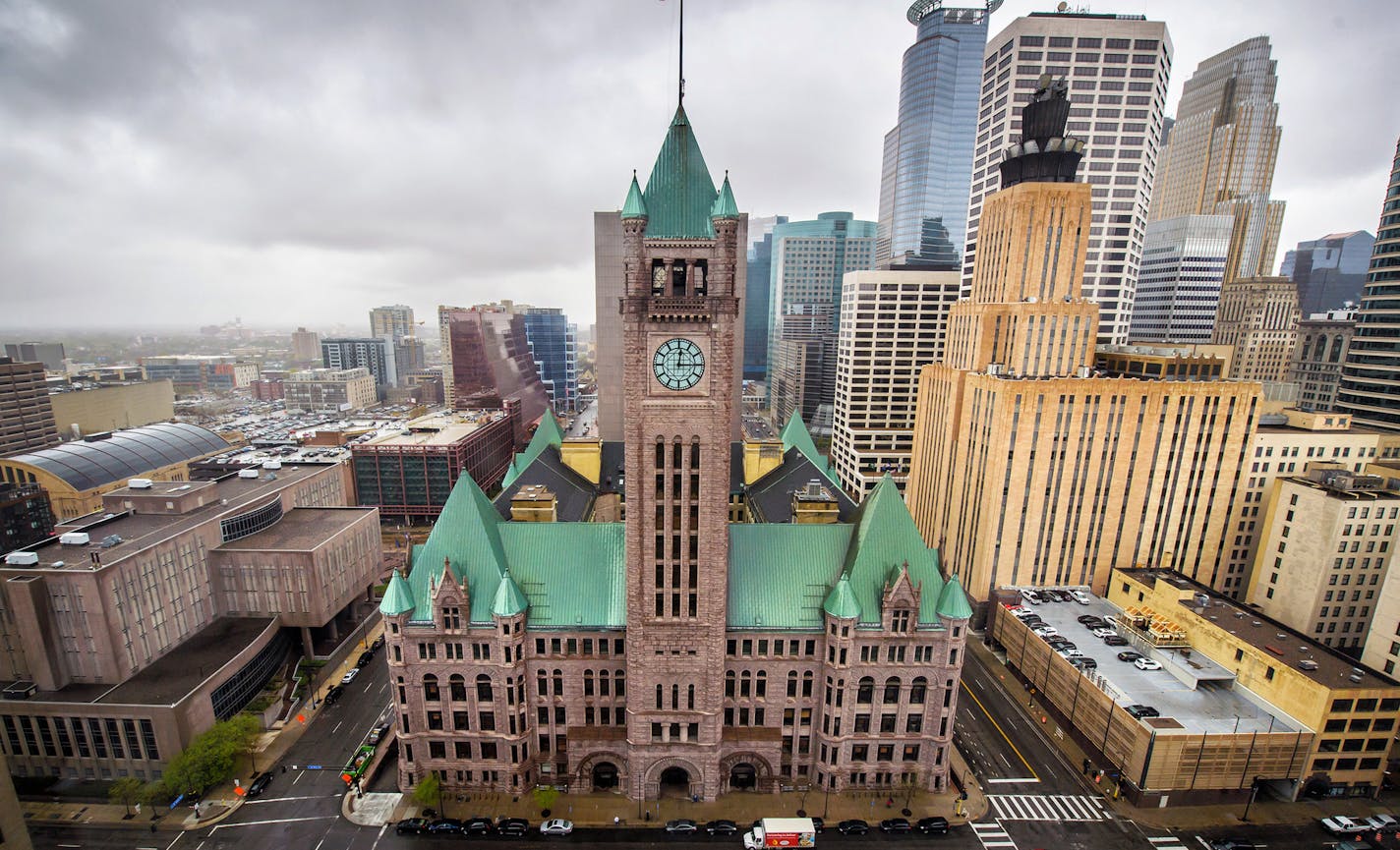 The Minneapolis City skyline including City Hall seen from the back of the U.S. District Court. ] GLEN STUBBE &#xef; glen.stubbe@startribune.com Monday May 1, 2017 ORG XMIT: MIN1705011409074187