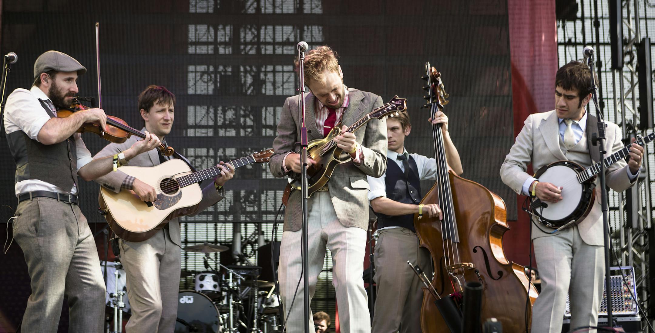 -- PHOTO MOVED IN ADVANCE AND NOT FOR USE - ONLINE OR IN PRINT - BEFORE FEB. 8, 2015. -- FILE -- The Punch Brothers perform during Bonnaroo in Manchester, Tenn., June 9, 2012. Chris Thile, the frontman of the progressive bluegrass band, has said he admires Thomas Ades, a composer who despite his young age, 43, commands a devoted if unexplored following among even younger American composers. ‚ÄúHe‚Äôs unlocked some sort of secretive, complicated rhythm, wherein y