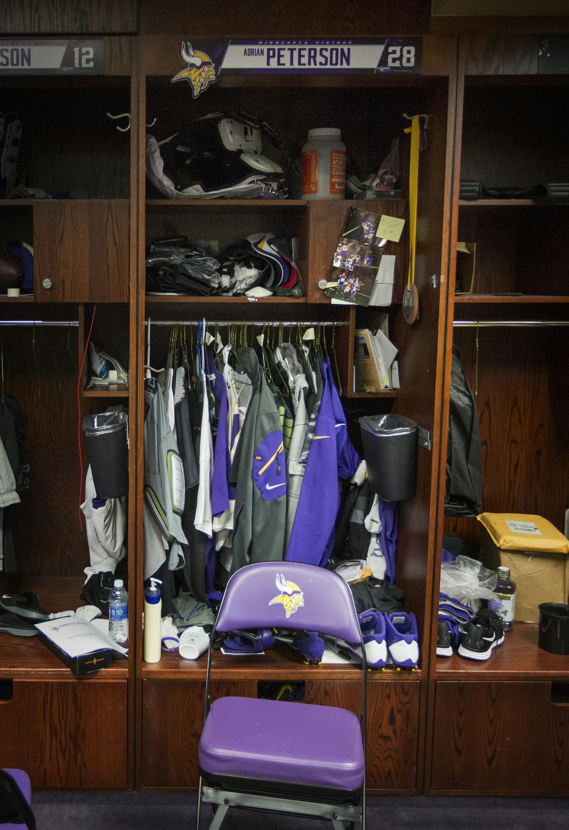 Viking's Adrian Peterson's carreer with the Vikings is in limbo as they head into the off season. ] BRIAN PETERSON ‚Ä¢ brian.peterson@startribune.com Eden Prairie, MN 12/19/14