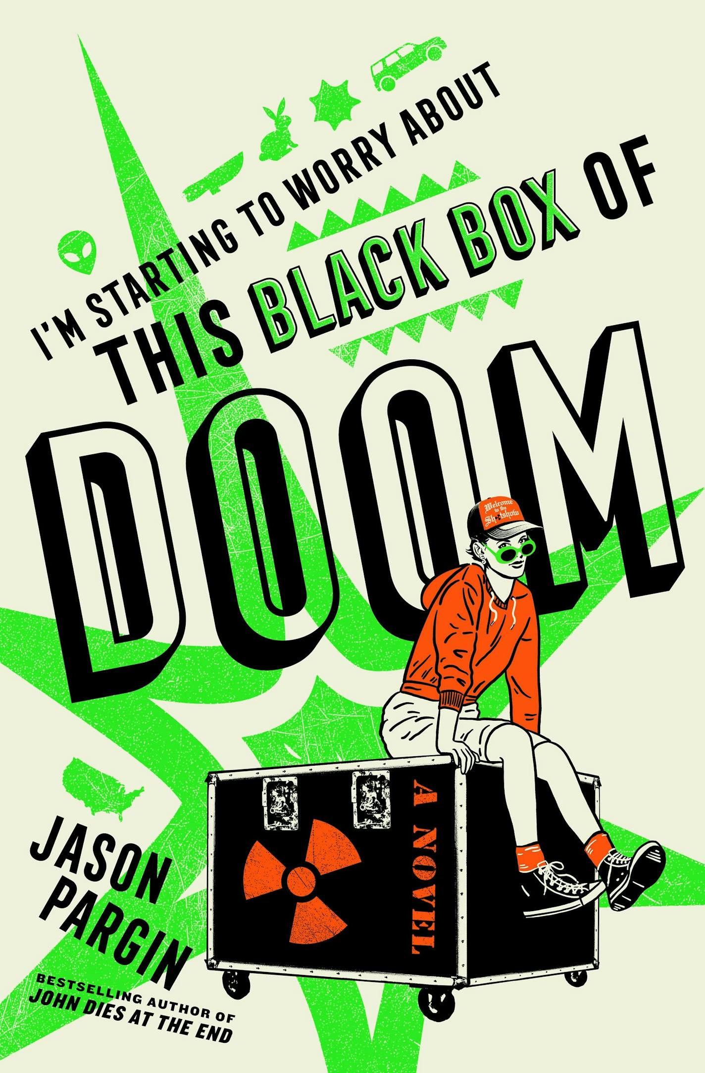 cover of I'm Starting to Worry About This Black Box of Doom features a drawing of a man sitting on a crate