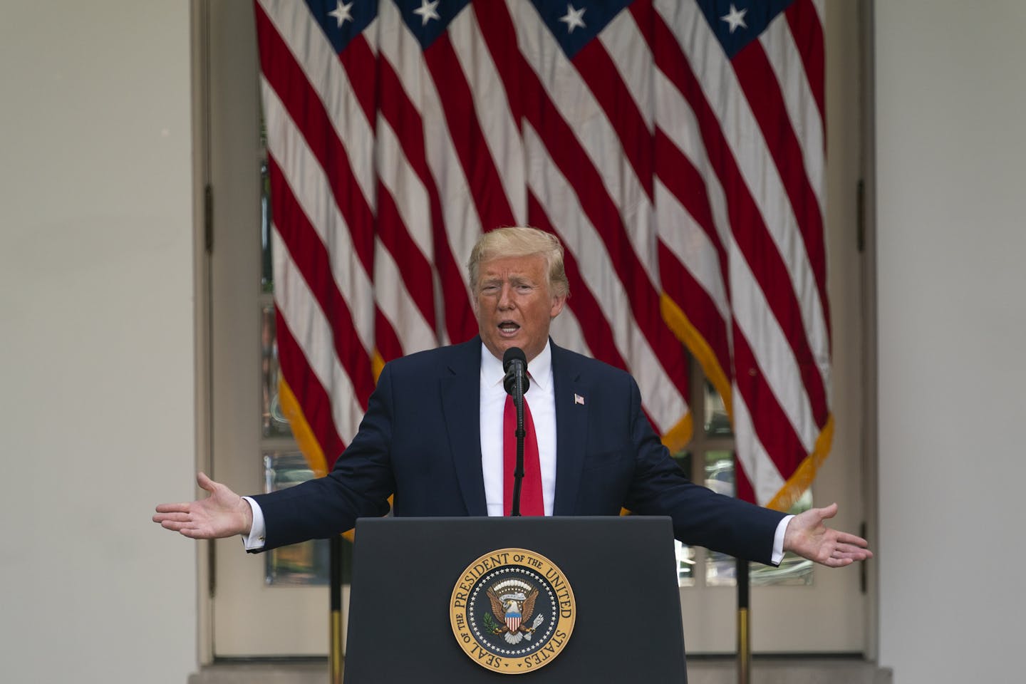 President Donald Trump speaks during an event on protecting seniors with diabetes in the Rose Garden White House, Tuesday, May 26, 2020, in Washington. (AP Photo/Evan Vucci)