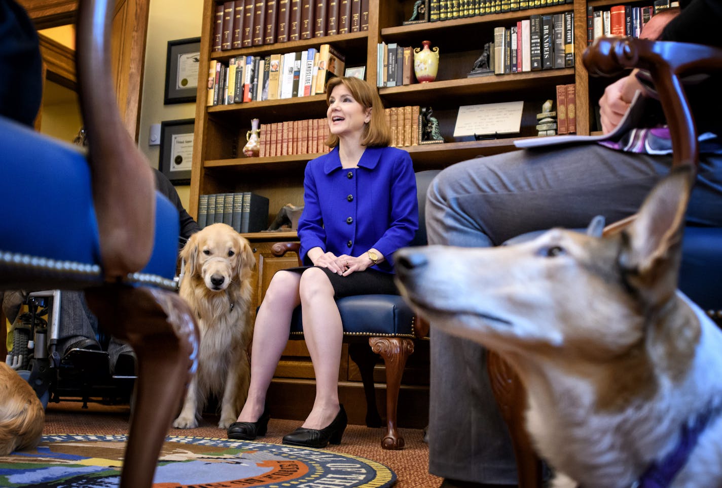 Minnesota Attorney General Lori Swanson met with a coalition of service dog groups and owners Friday in the wake of a U.S. Supreme Court decision allowing a disabled Michigan girl to have a service dog in school. Swanson had filed an amicus brief in support of the girl's case. ] GLEN STUBBE &#x2022; glen.stubbe@startribune.com Friday February 24, 2017