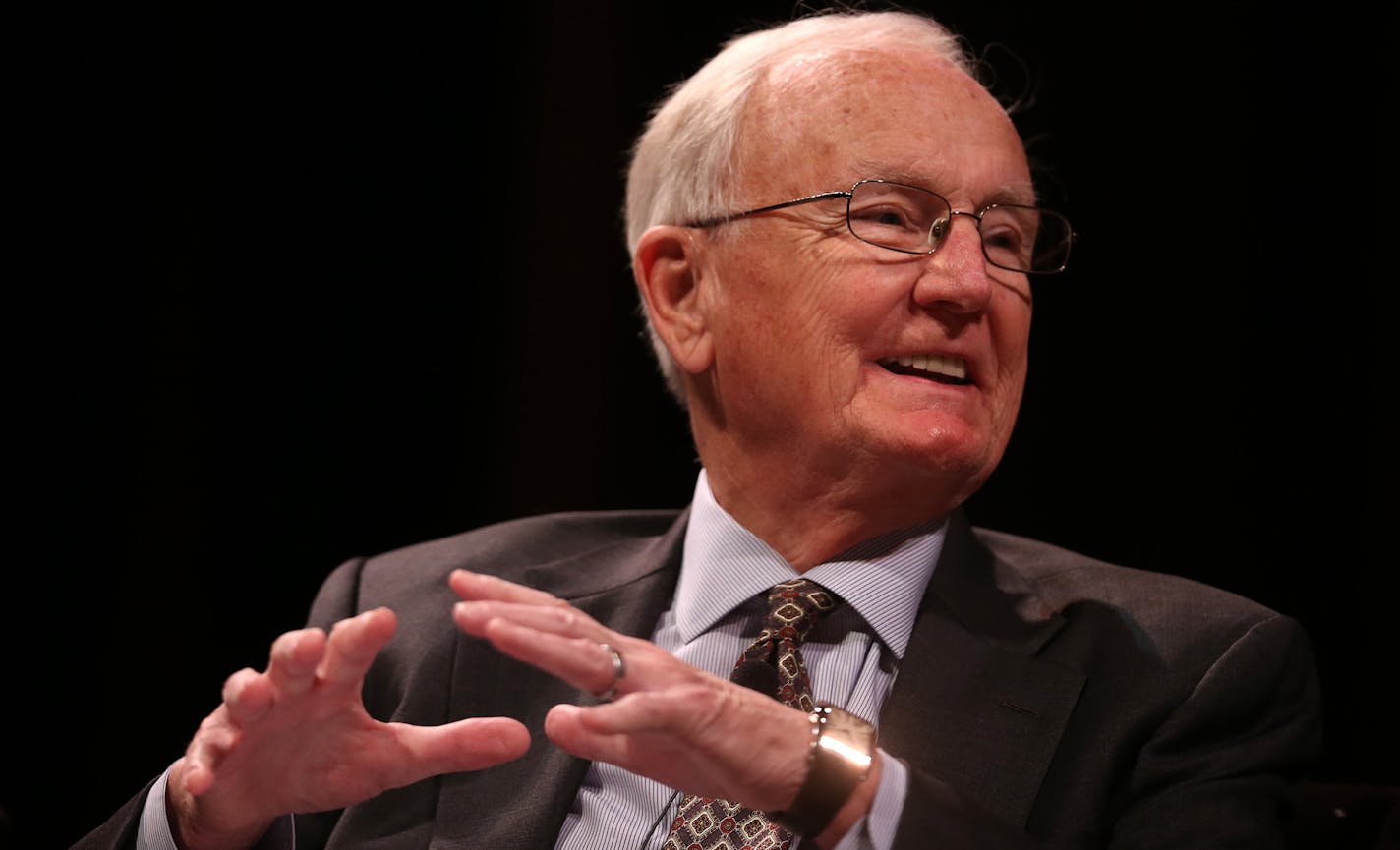 Past University of Minnesota president Nils Hasselmo participates in a panel discussion with six presidents of the University of Minnesota at Northrop Auditorium in Minneapolis on Monday, May 4, 2015. ] LEILA NAVIDI leila.navidi@startribune.com /