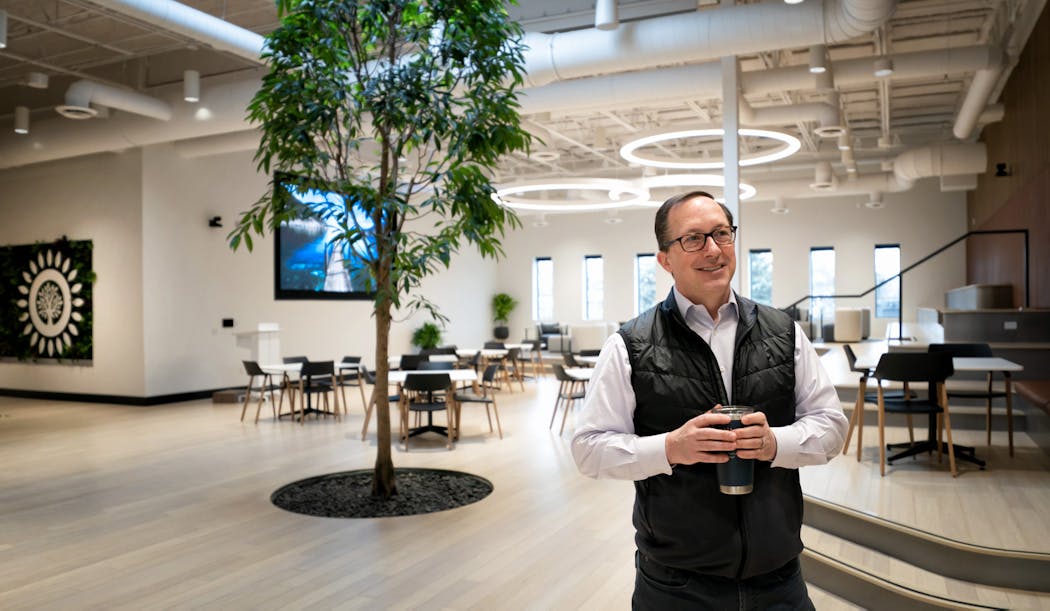 SunOpta CEO Joe Ennen, in the central gathering space in the company’s new headquarters. 
