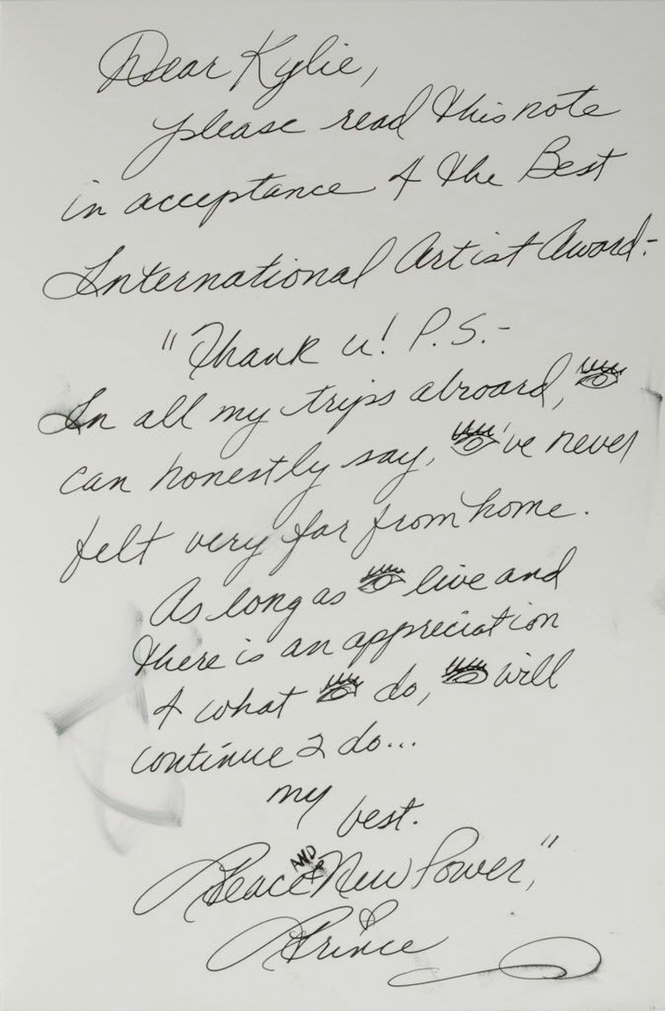 Acceptance speech addressed to presenter Kylie Minogue for the 1993 Brit Awards, where he won for best international artist but could not attend.