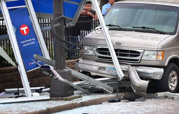 A van plowed into a bus shelter on Broadway Avenue N. near Lyndale Avenue, injuring several Tuesday, July 9, 2019, in Minneapolis, MN.