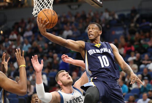 Memphis Grizzlies forward Troy Williams (10) goes for a layup during the second half.