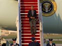 President Barack Obama walks down the stairs from Air Force One upon his arrival at Andrews Air Force Base in Md., Wednesday, April 22, 2015. Obama is