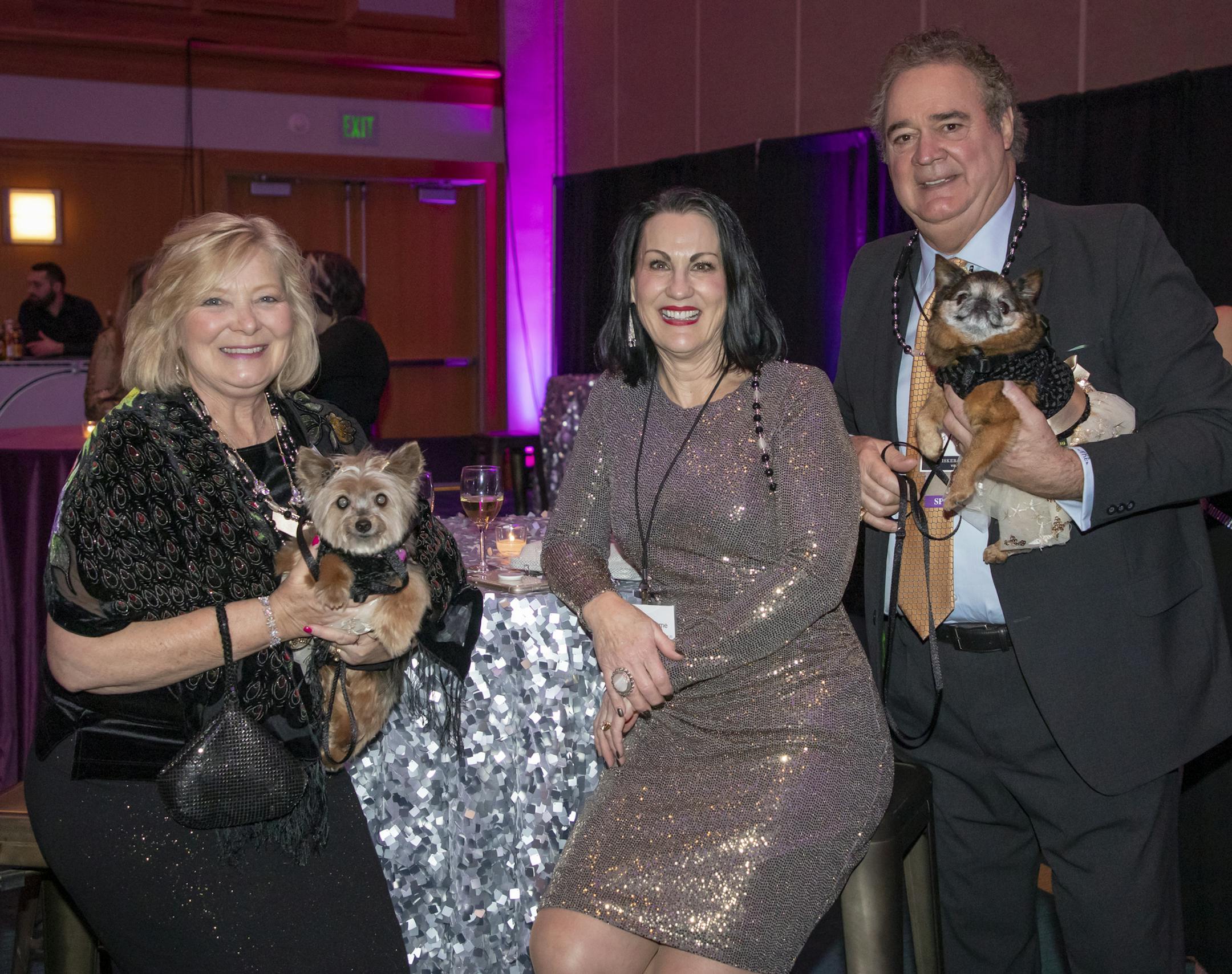 Marsha Garner (Sophie), Sharon & Ed Krumme (Capri) at the 2020 Whisker Whirl benefit for the Animal Humane Society. [ Special to Star Tribune, photo by Matt Blewett, My Story Minnesota, matt@mystorymn.com, Feb. 22, 2020, International Market Square, Minneapolis, SAXO 1010220599 FACE030120