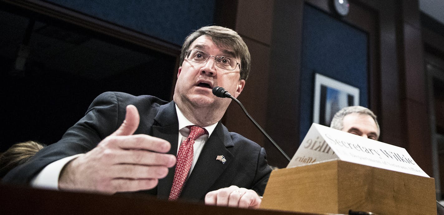 Veterans Affairs Secretary Robert Wilkie testifies before a joint hearing of the House and Senate Veterans' Affairs Committees on Capitol Hill in Washington, Dec. 19, 2018. The Veterans Affairs department roll-out of new legislation expanding private-sector medical care for veterans faced questioning. (Sarah Silbiger/The New York Times)