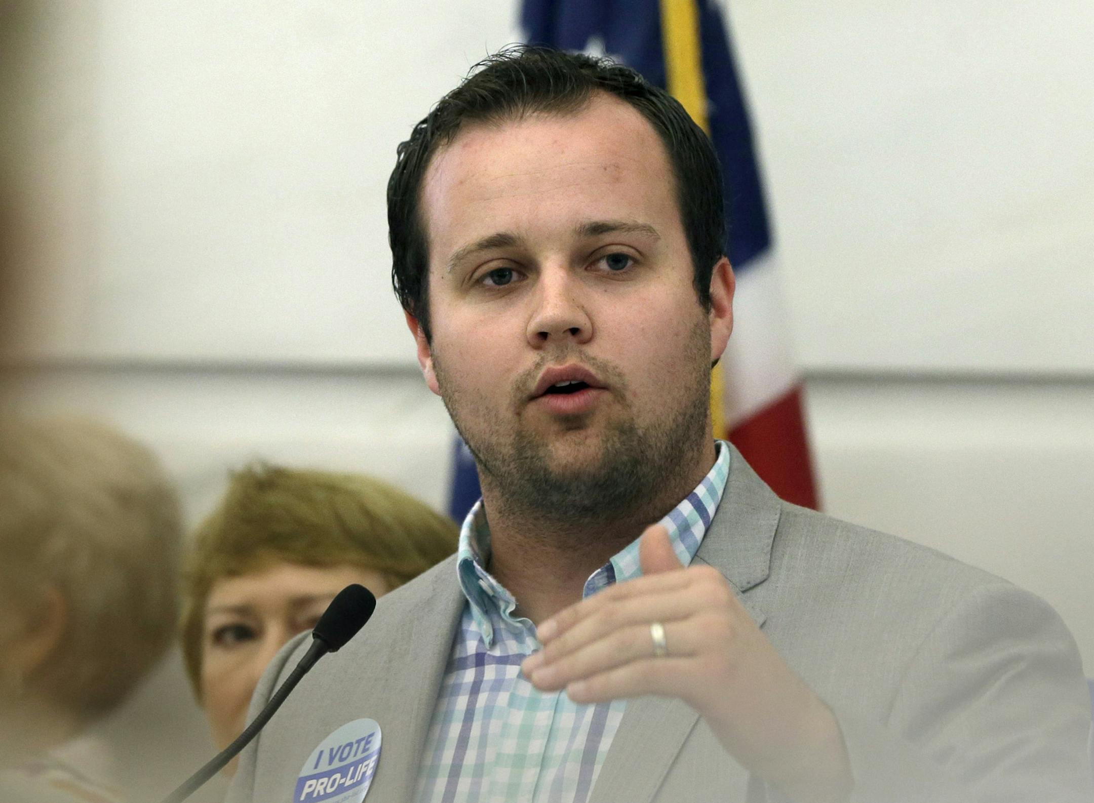 FILE - In this Aug. 29, 2014, file photo, Josh Duggar, executive director of FRC Action, speaks in favor the Pain-Capable Unborn Child Protection Act at the Arkansas state Capitol in Little Rock, Ark. Porn actress Ashley Stamm-Northup, who acts in adult films under the name Danica Dillon, filed a lawsuit Tuesday, Nov. 17, 2015, against Duggar, claiming the reality TV star assaulted her on two occasions when consensual sex in Philadelphia turned rough. (AP Photo/Danny Johnston, File)