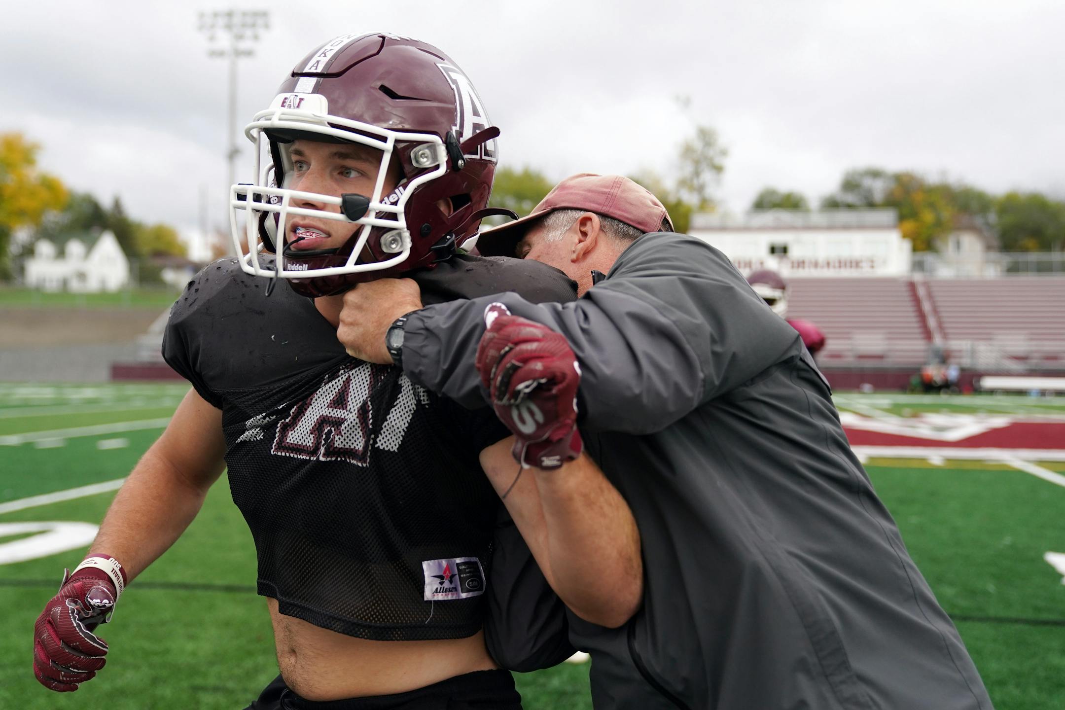 Anoka's Logan LaChance practiced with coach Jeff Buerkle and his teammates Tuesday afternoon. ] ANTHONY SOUFFLE • anthony.souffle@startribune.com
