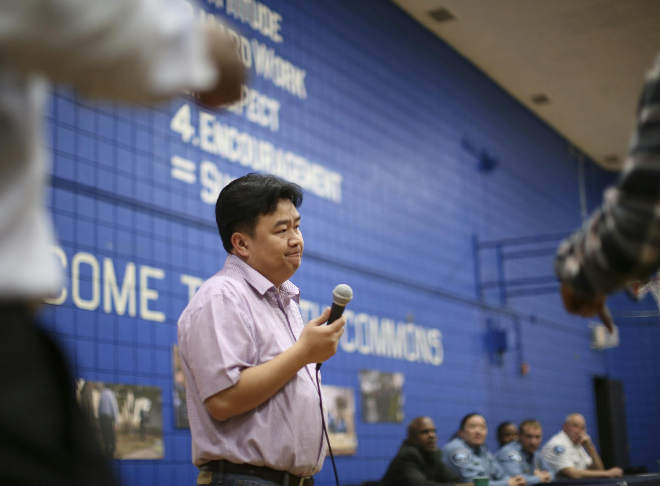 Blong Yang listened as audience members criticized him at the public safety forum he was hosting Tuesday night for introducing a budget amendment in December that would have provided more than $600,000 to fortify the Fourth Precinct police station. ] JEFF WHEELER ï jeff.wheeler@startribune.com Minneapolis Council Member Blong Yang, the city's first Hmong-American council member and one of two council members representing the north side is one of the most blunt -- and sometimes unpredictable