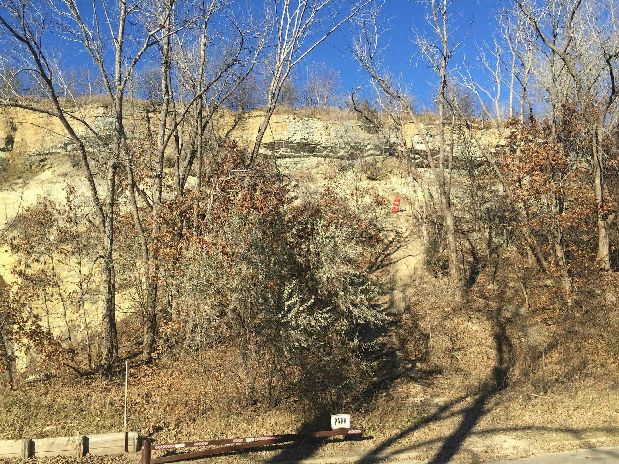 The orange pylon shows where eight people entered St. Paul's cave system before they were rescued Tuesday morning.