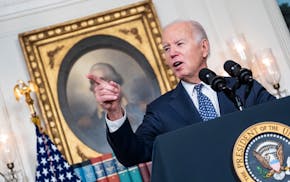 President Joe Biden made a statement in the Diplomatic Reception Room of the White House on Feb. 8, 2024.