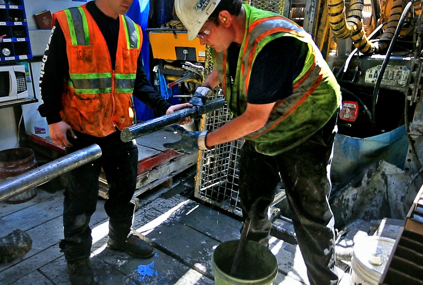 Not since the battle of 1978 to designate the BWCA as a wilderness area has the town of Ely been so divided. This time it's the possibility of Copper/Nickel mining and the promised jobs it brings -vs- the fear that mining so close to the BWCA could contaminate the water. Here, drillers for Twin Metals, at a site near the Kiwishiwi River, pull a core sample from the drill pipe. ] BRIAN PETERSON &#x2022; brianp@startribune.com ELY, MN - 05/30/2013