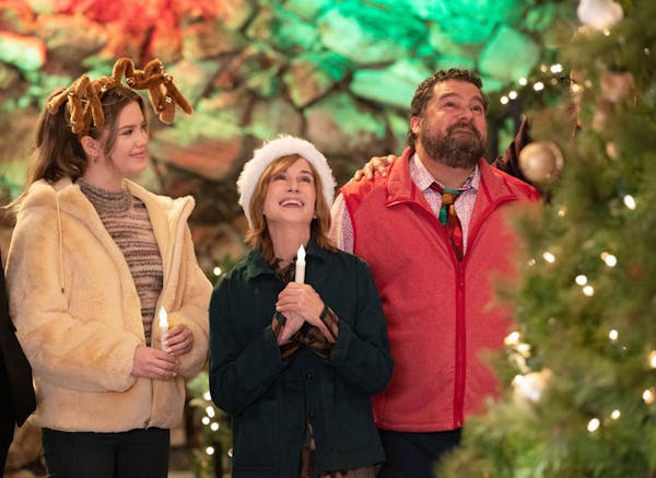 From left, Kyla Kenedy as Orly, Holly Hunter as Arpi and Bobby Moynihan as Jayden in the Christmas-themed episode of "Mr. Mayor."