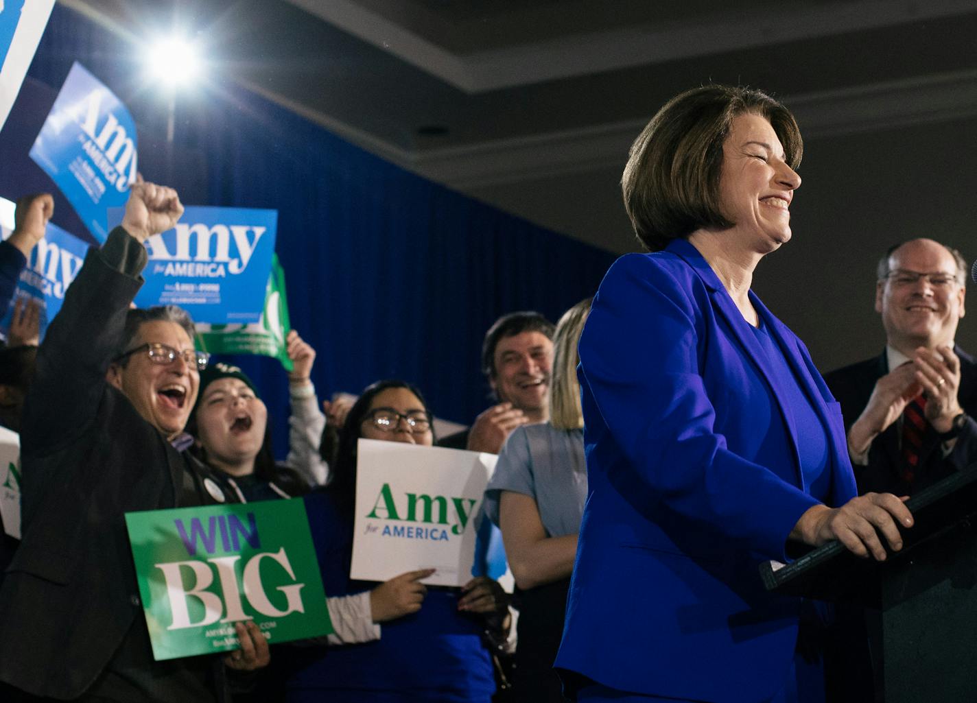 Sen. Amy Klobuchar, shown on primary night in Concorn, N.H., faces new challenges in Nevada and South Carolina, while building up a national campaign ahead of Super Tuesday on March 3.