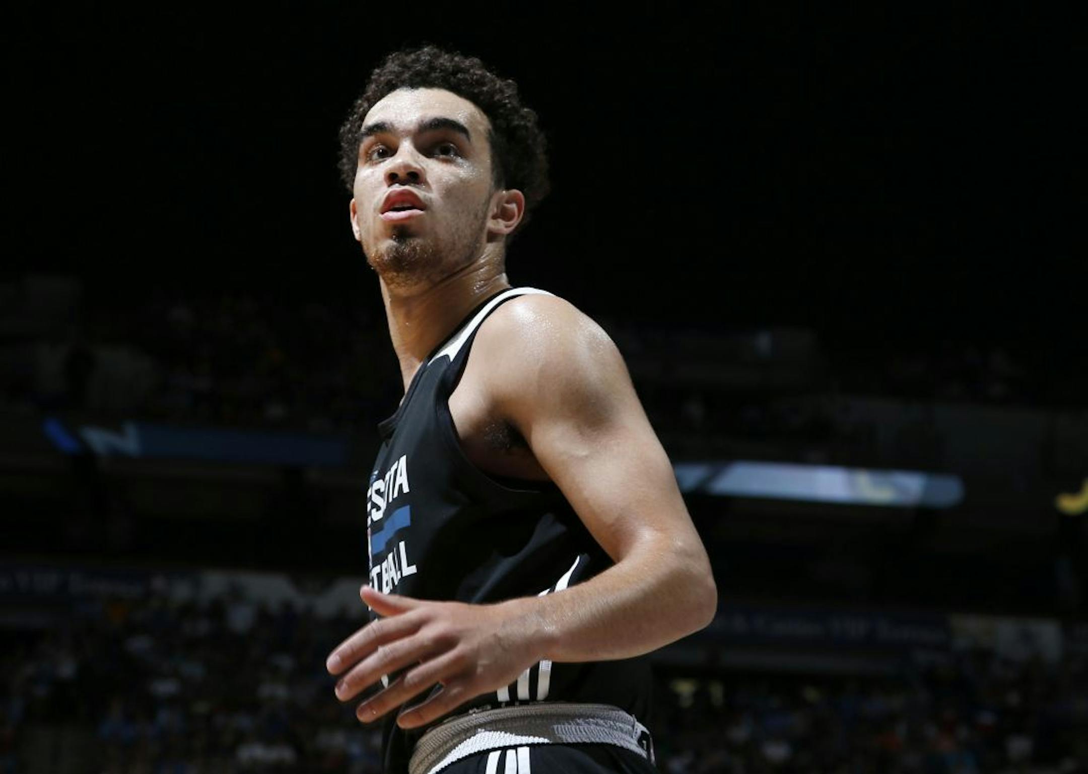Minnesota Timberwolves first round draft pick Tyus Jones during a team scrimmage at Target Center.