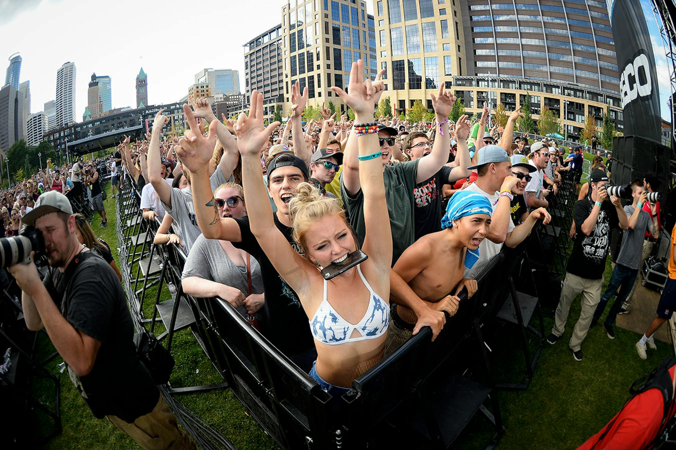 Fans put their hands in the air as Atmosphere performed at the Commons Sunday evening.