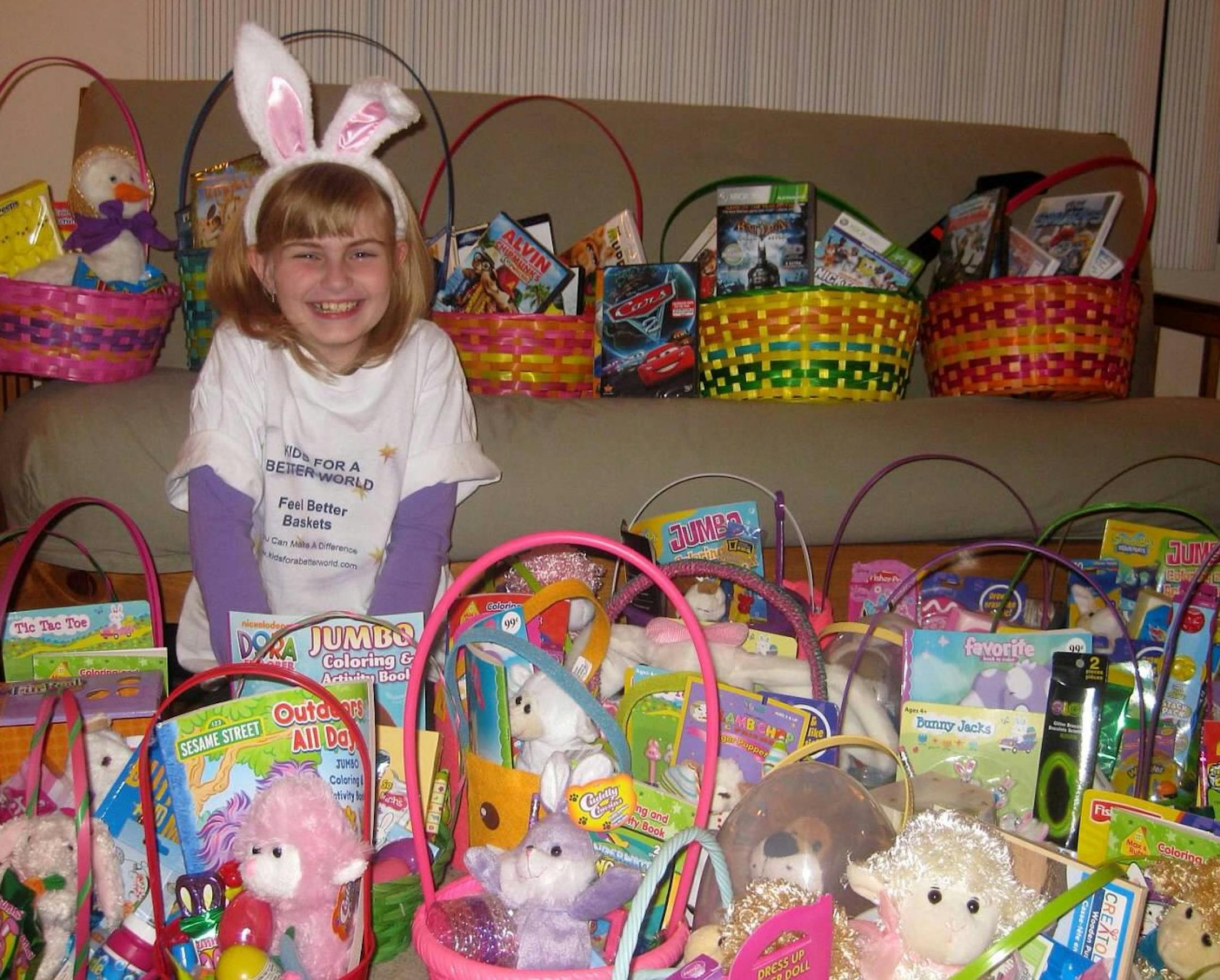 Alanna Worrall creates Easter baskets for kids who are hospitalizedr. She got the idea when she was hospitalized herself around that time of year.
