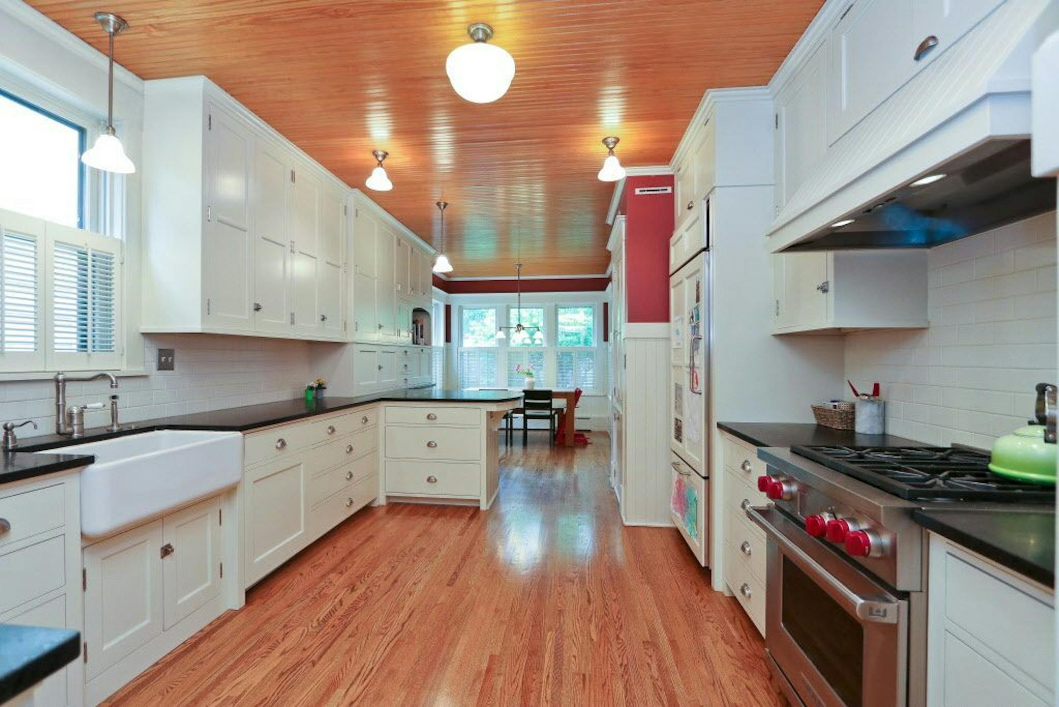 An updated kitchen in a 1908 American Foursquare home.