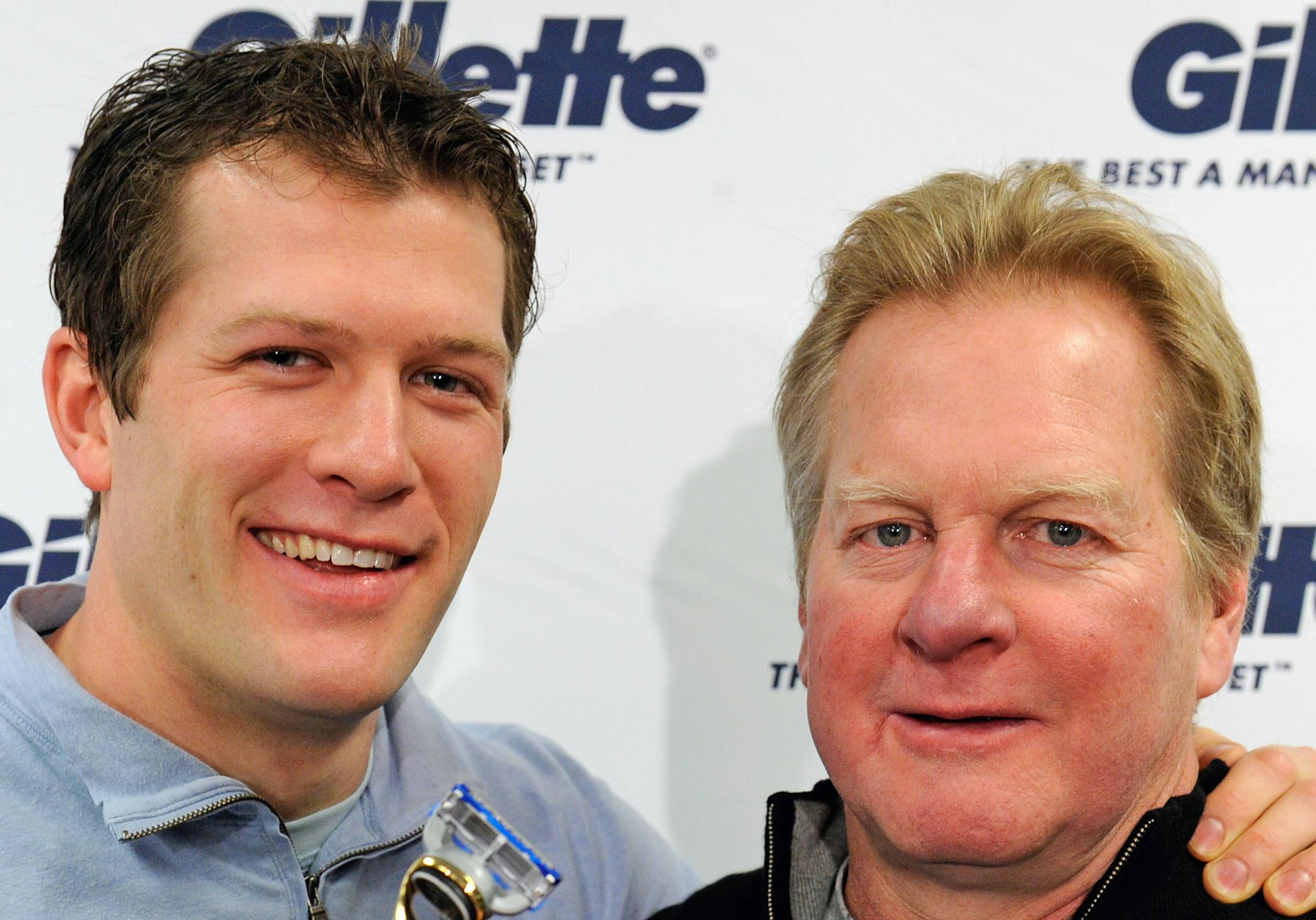Wild defenseman Ryan Suter, left, and his 1980 Olympic gold medalist father, Bob Suter, in February of 2014.