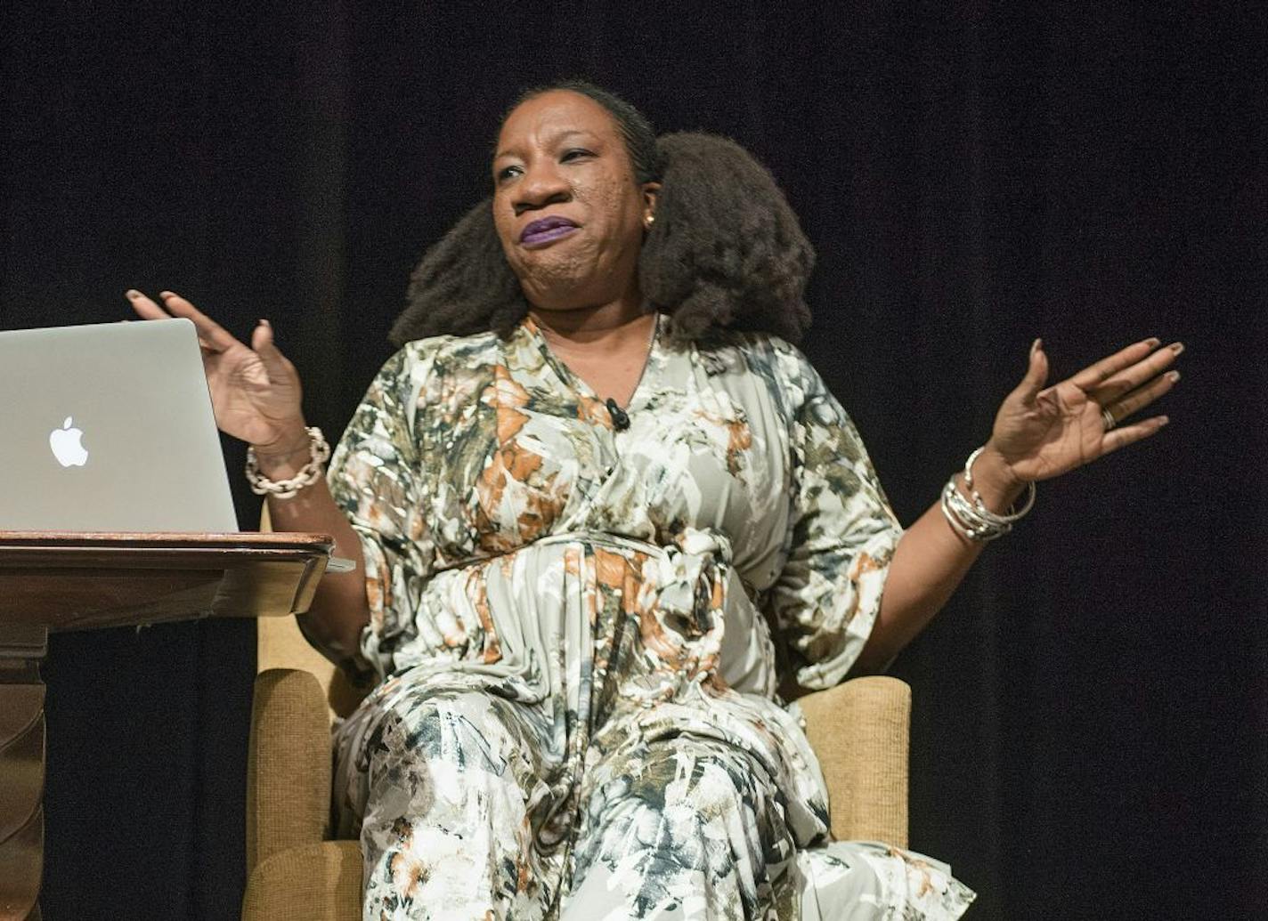 Founder of the Me Too movement, Tarana Burke, speaks at the University of Minnesota on Friday, Feb. 16, 2018 in Minneapolis, Minn. at Coffman Memorial Union. Burke began the talk by saying she wanted the audience to know her story.