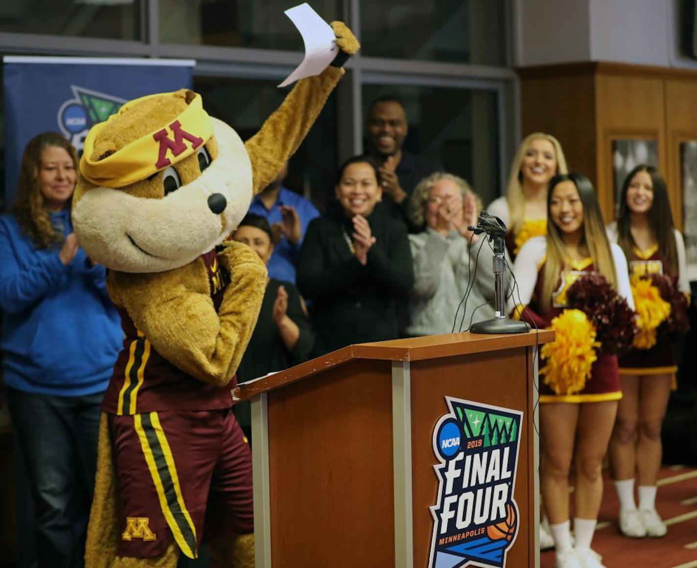 Goldy Gopher was the first to sign up to volunteer during the NCAA Final Four tournament in April. It was announced more than 2,000 volunteers will be needed to run the event.