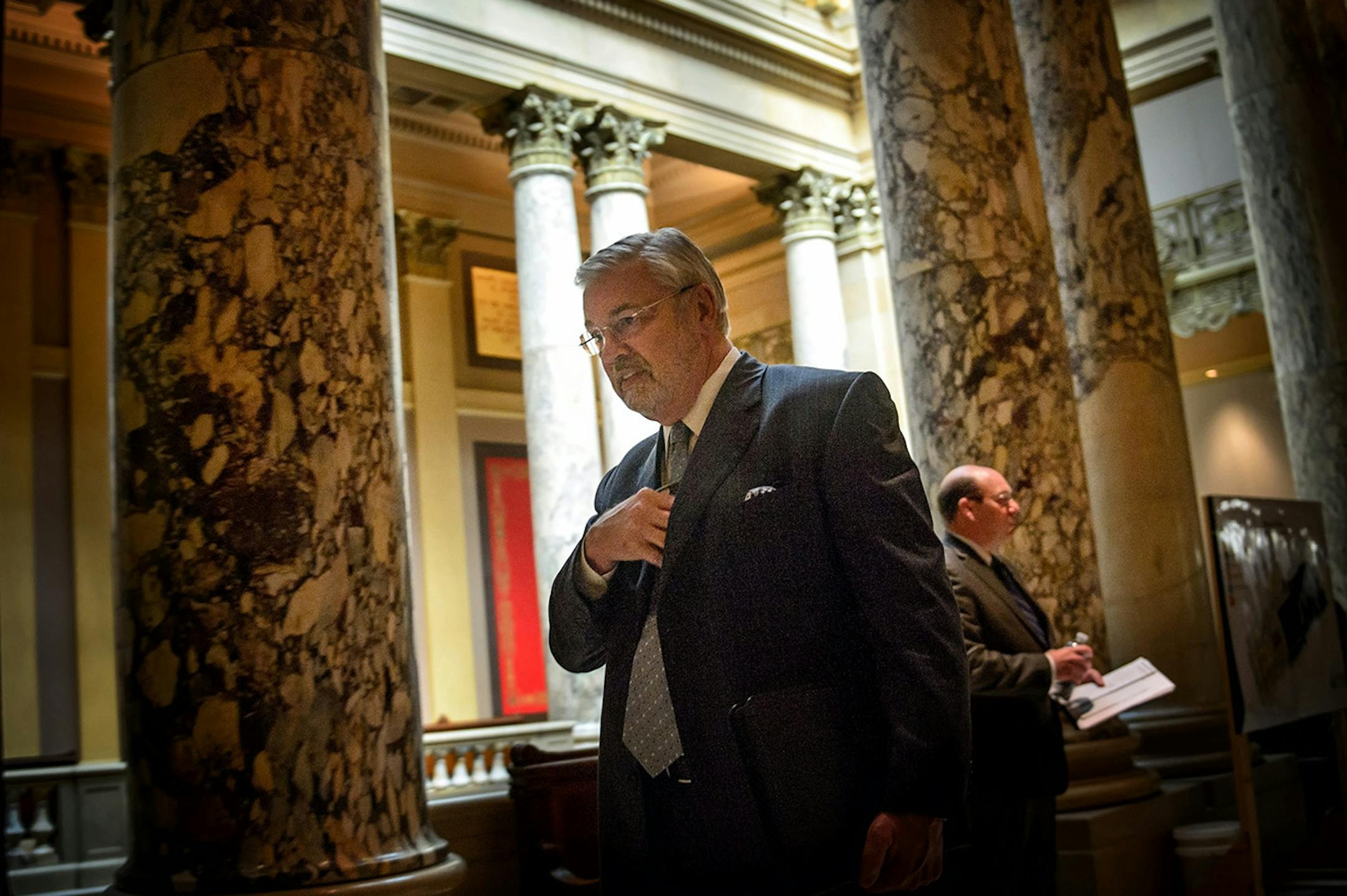 Dr. Bill McGuire made his way into Senate Majority Leader Tom Bakk's office for a meeting Tuesday afternoon.