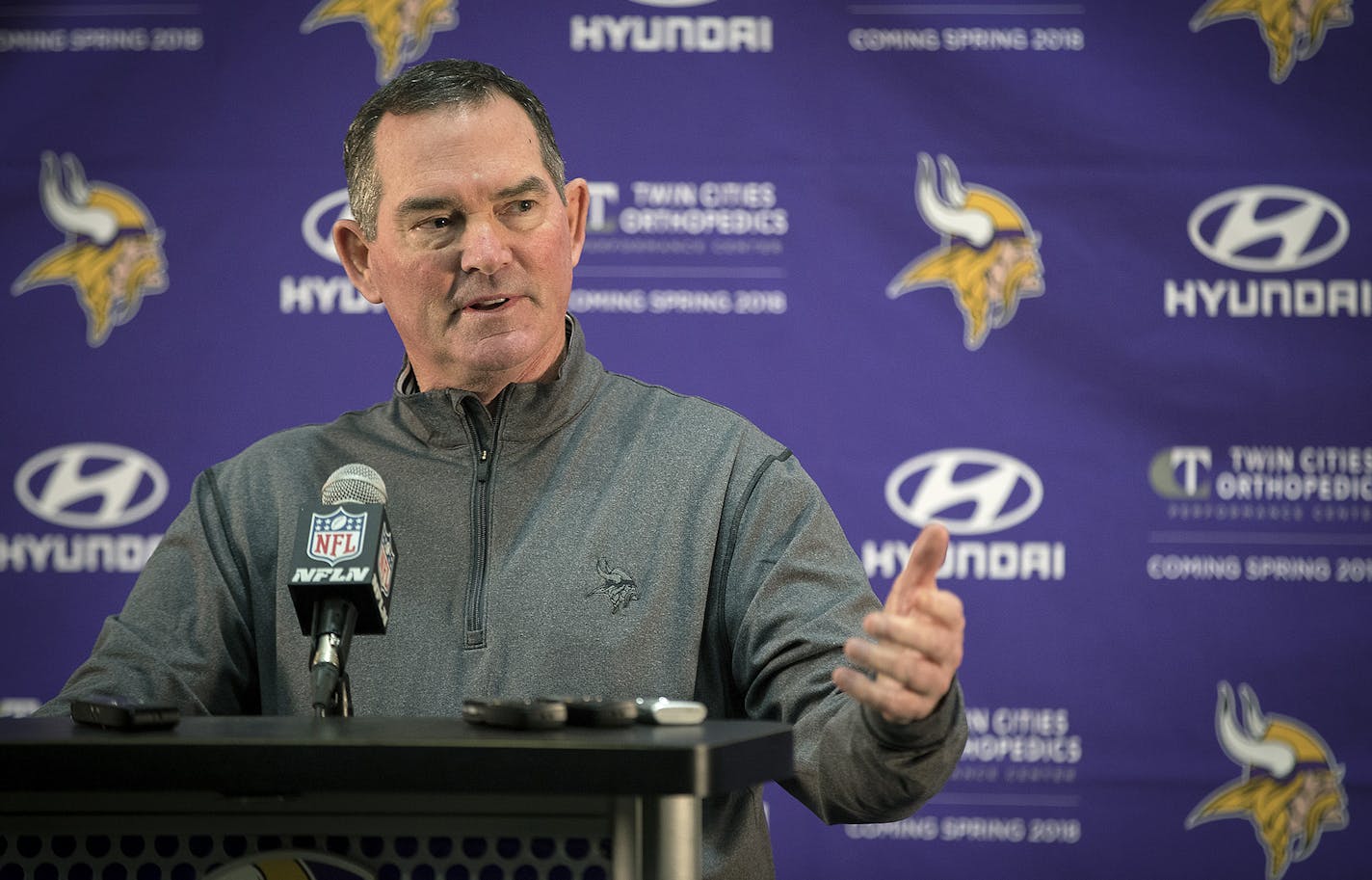 Minnesota Vikings Head Coach Mike Zimmer addressed the media during a season-ending press conference at Winter Park, Tuesday, January 23, 2018 in Eden Prairie, MN. ] ELIZABETH FLORES &#xef; liz.flores@startribune.com