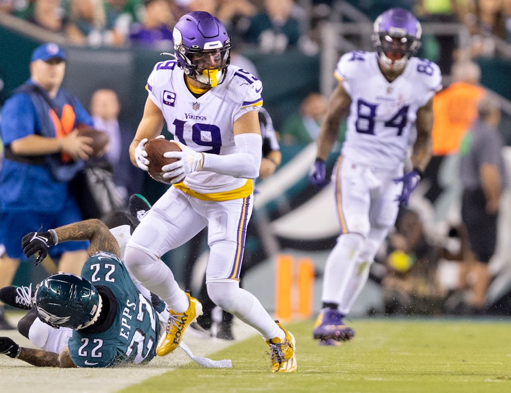 Receiver Adam Thielen finished with four catches on seven targets for 52 yards, but most of his catches came with the Vikings trying to rally late.