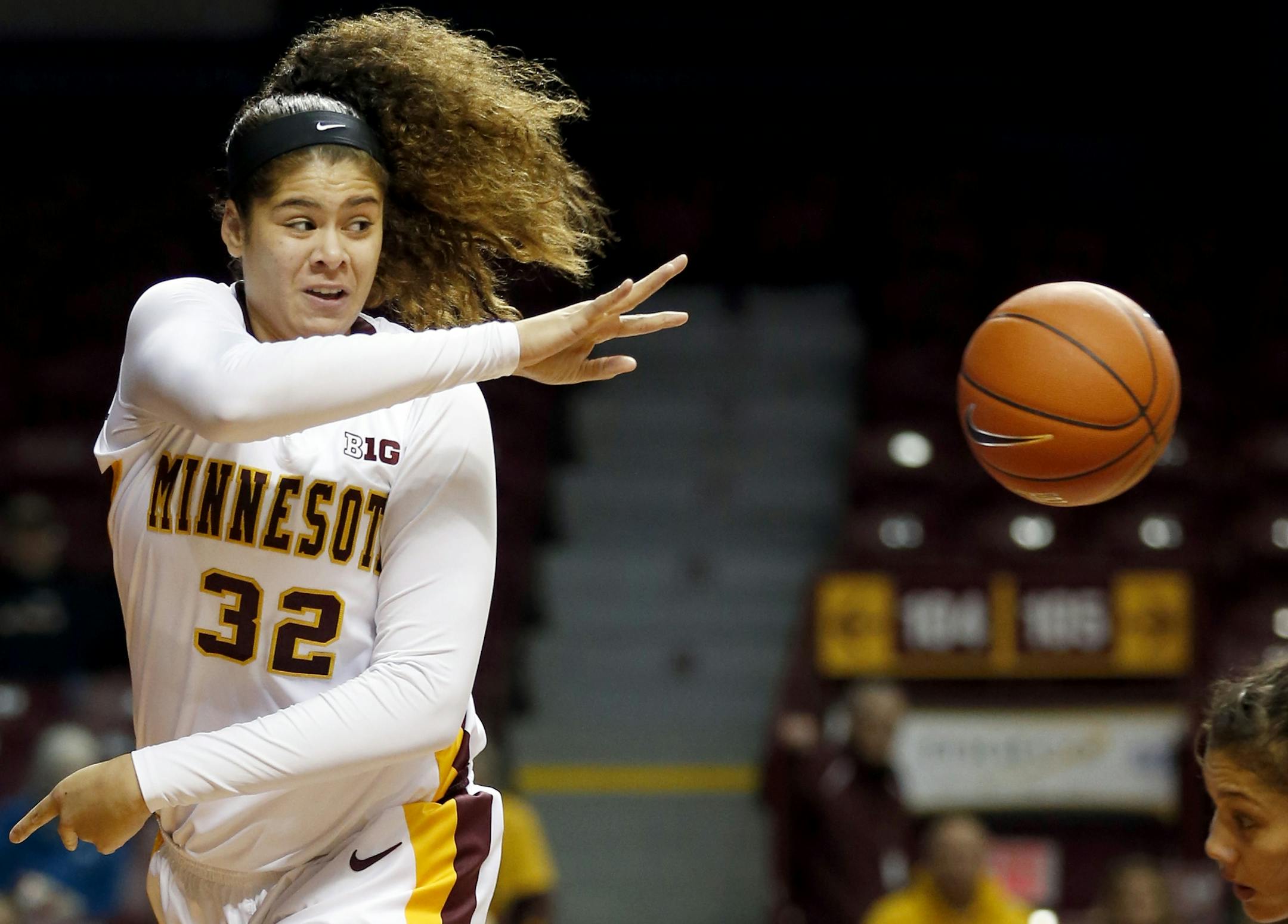 FILE - Amanda Zahui B. attempted to keep a ball from going out of bounds in the first half during a game last season. She helped the Gophers defeat North Carolina State on Wednesday night.