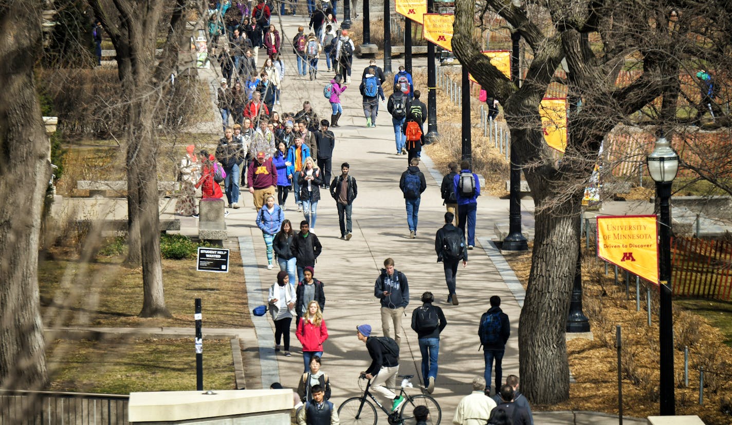 Students on the University of Minnesota Campus. ] GLEN STUBBE &#x2022; glen.stubbe@startribune.com Friday, March 31, 2017 University officials readily admit that what some see as bigotry, others see as the First Amendment in action. But they say the Bias Response and Referral Network is doing its best to walk that fine line. The University of Minnesota is inviting students and others to share concerns about bias and hate speech at a community discussion at Coffman Union. Runs from 11 am to 1 p.m