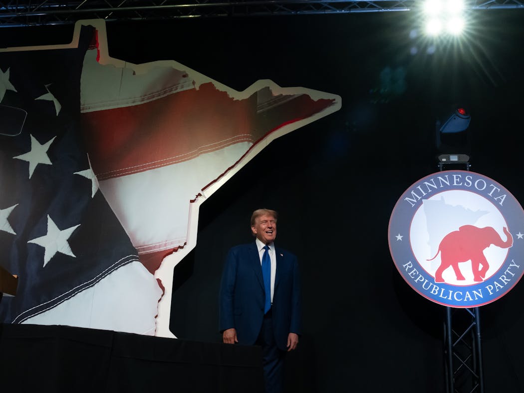 Former President Donald Trump speaks at the state Republican Party's annual Lincoln Reagan fundraising dinner Friday in St. Paul.